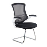 Nautilus Designs Luna Designer High Back Mesh Black Cantilever Visitor Chair With Folding Arms and White Shell/Chrome Frame - BCM/L1302V/WHBK DD